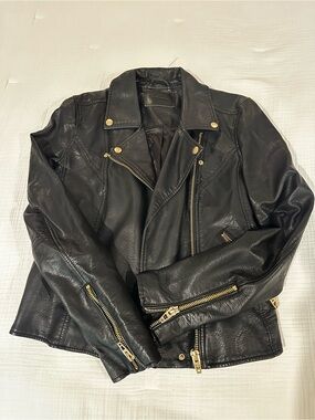 Classic BLANK NYC Black Faux Leather Moto Jacket with Gold Hardware SMALL